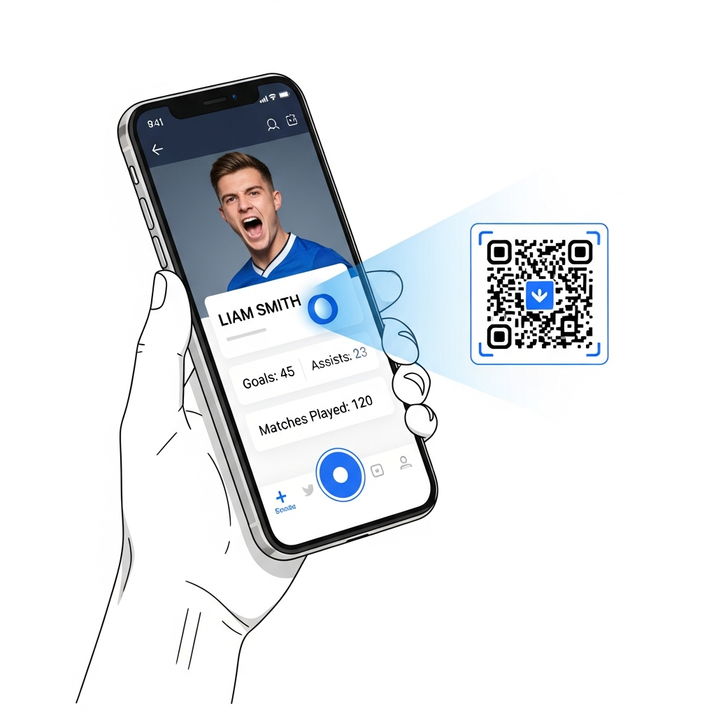 QR code linking to a player's digital recruiting profile